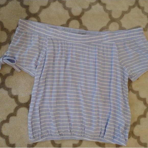 Crave fame blue  & white striped off the shoulder top - Picture 7 of 8